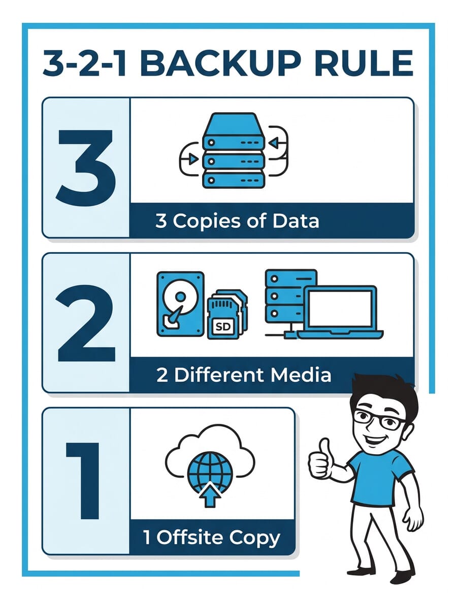 Infographic explaining the 3-2-1 backup rule for data protection