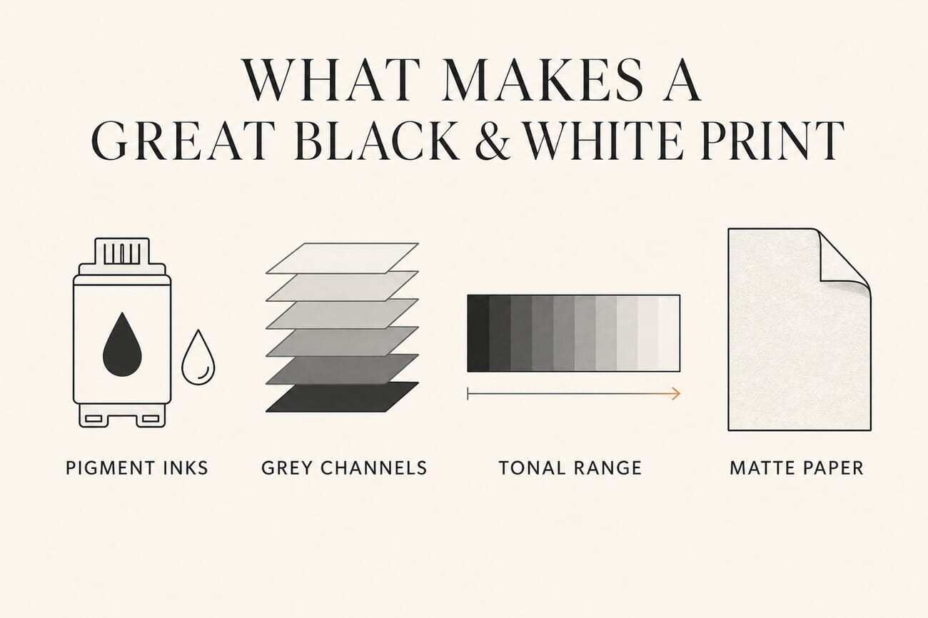 What makes a great black and white print: pigment inks, grey channels, tonal range, and matte paper