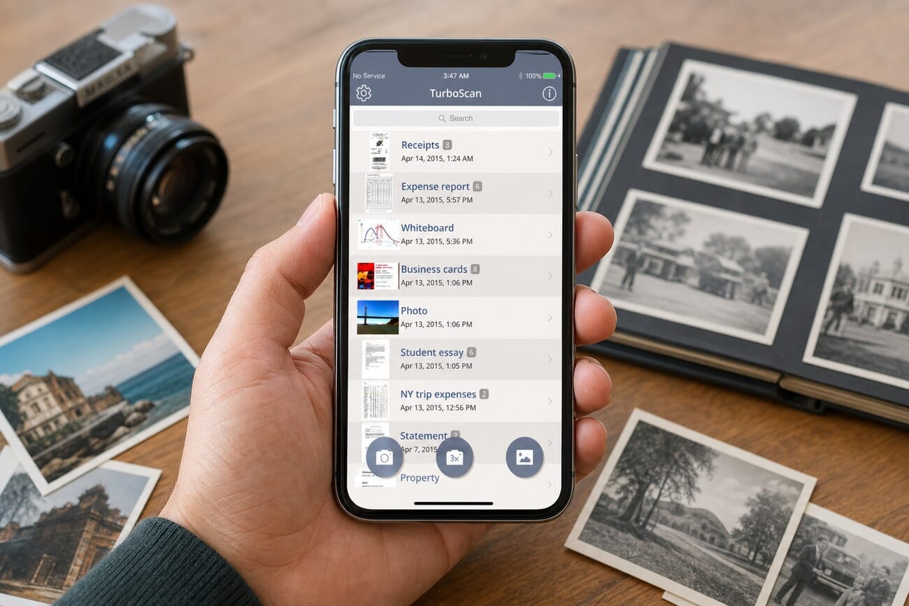 TurboScan app being used to scan a vintage photo on an iPhone