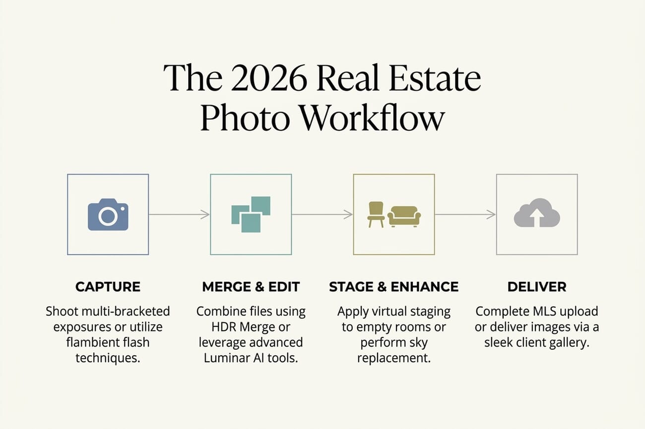 The 2026 real estate photography workflow — capture, merge & edit, stage & enhance, deliver