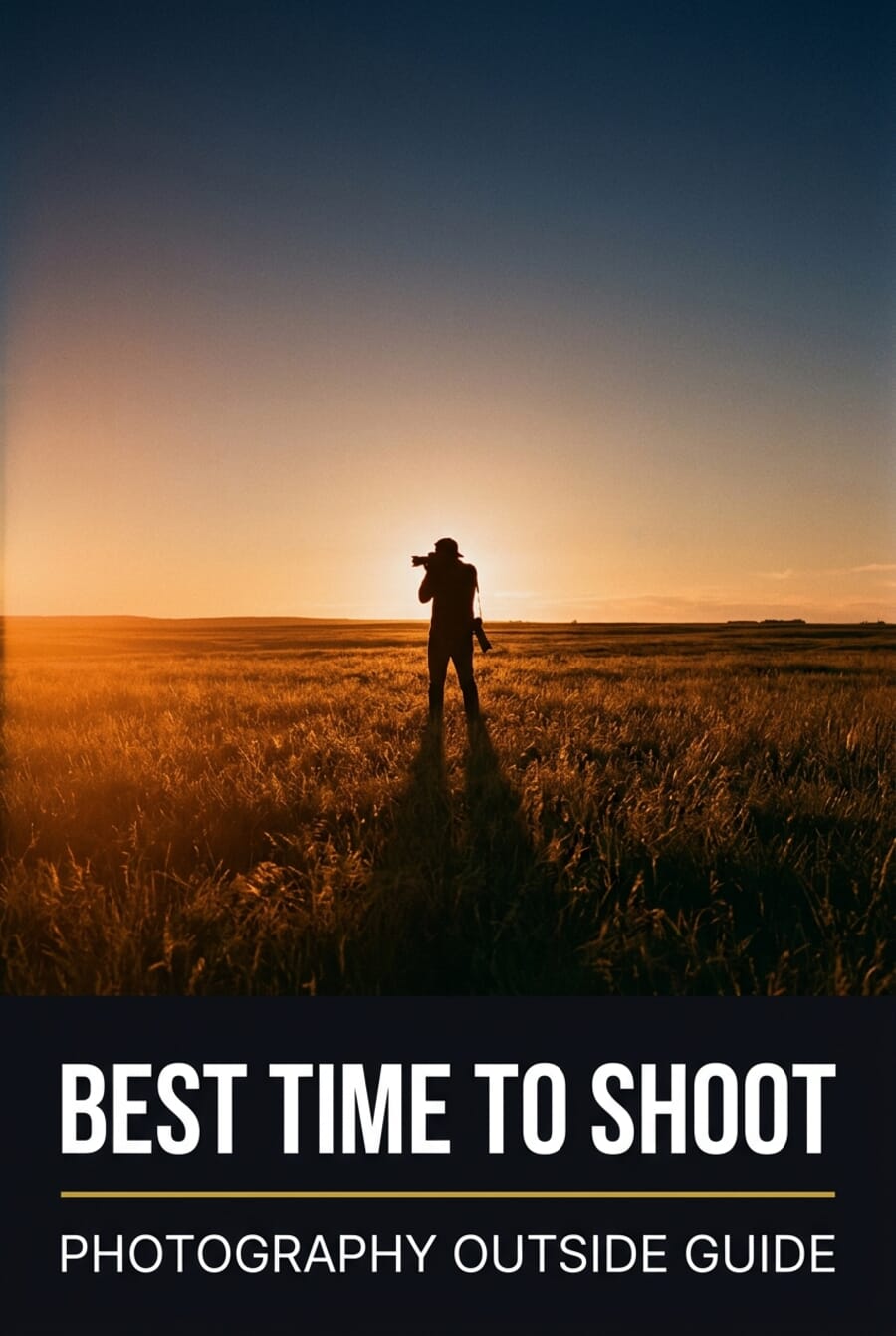 Photographer silhouette in field at golden hour — Best Time to Shoot Photography Outside Guide
