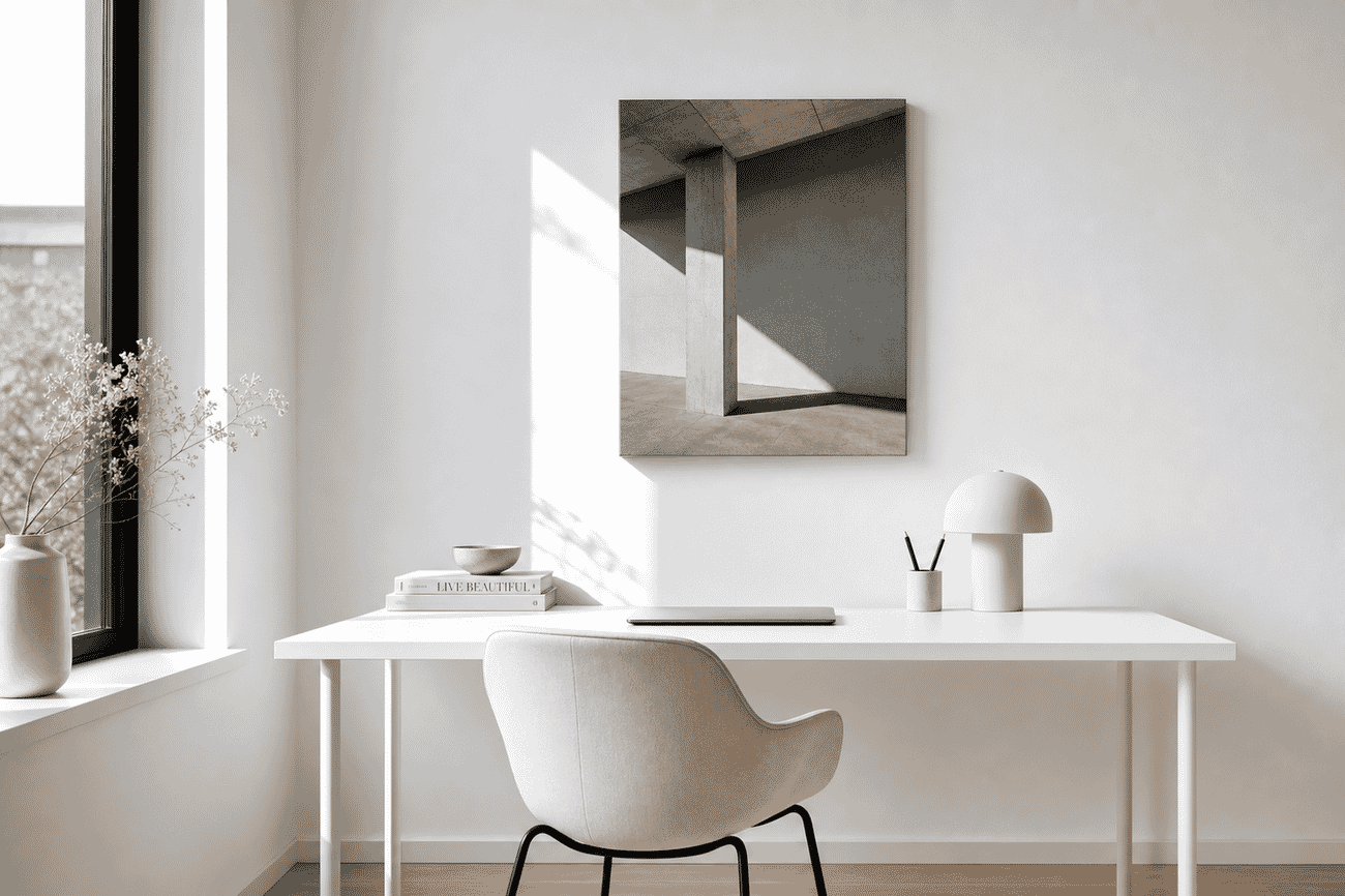 Canvas print mockup of a minimal architectural details photo on a office wall
