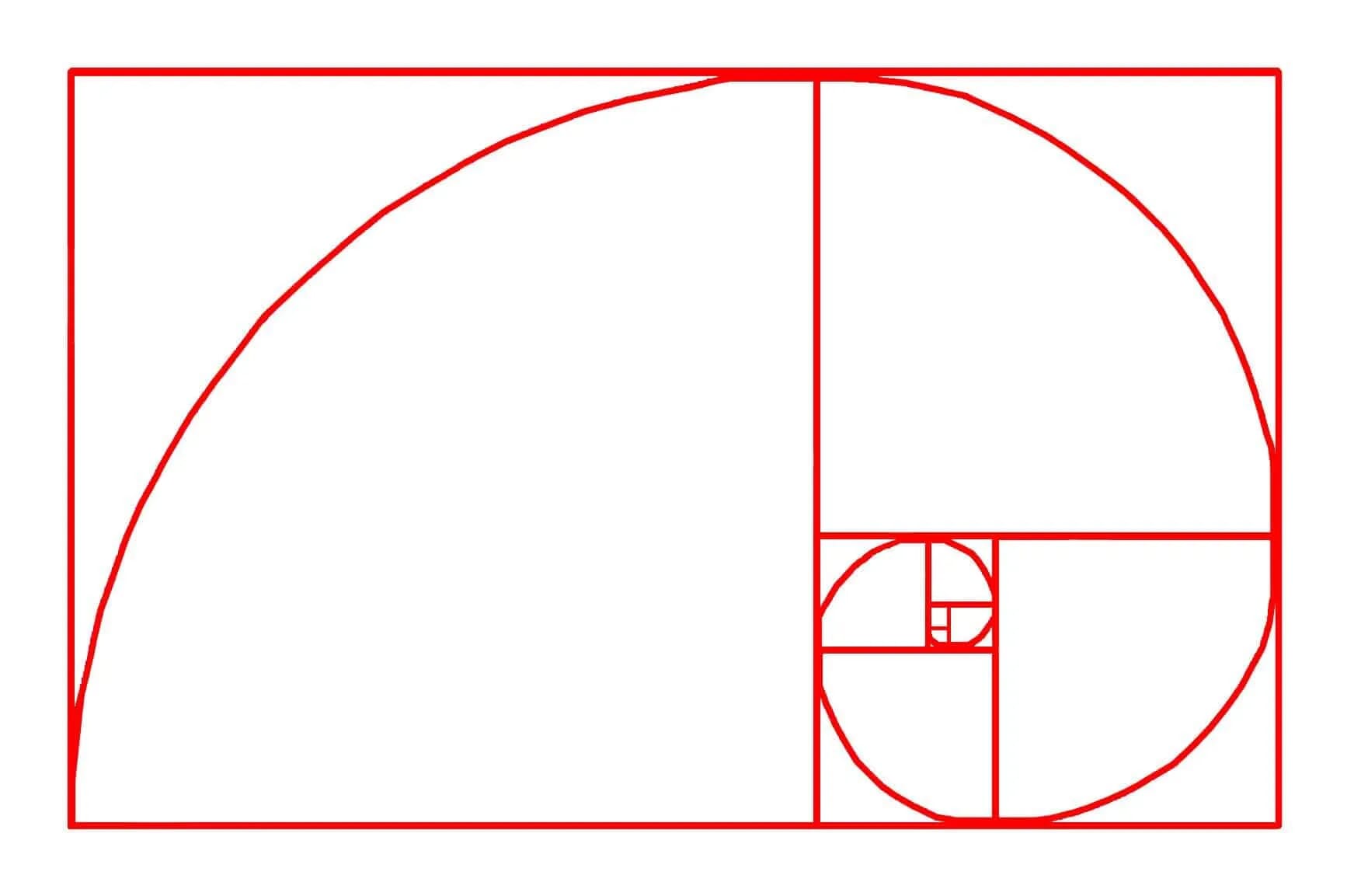 The golden spiral drawn in red on a white background.