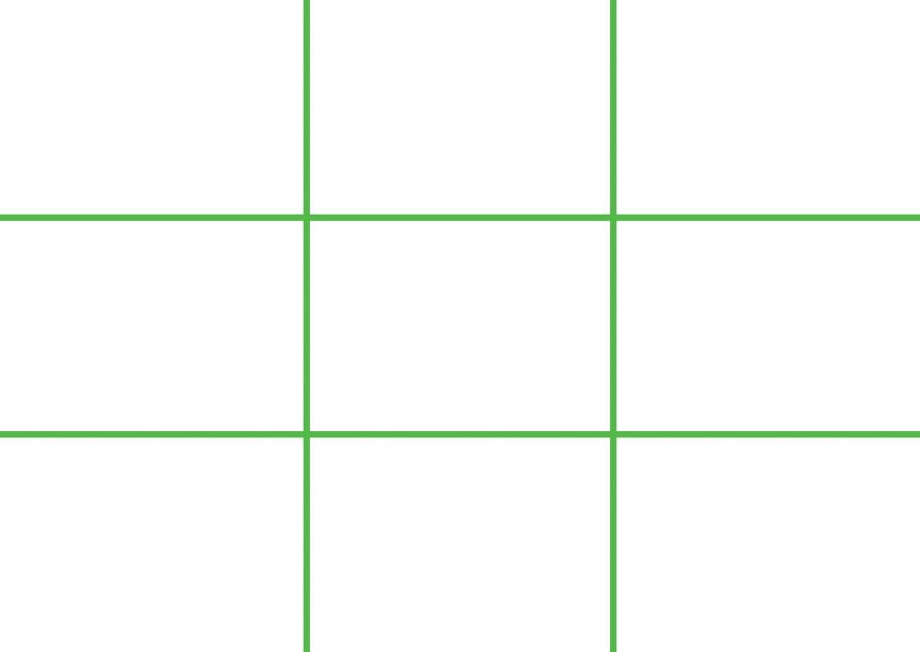 Two horizontal and two vertical green lines demonstrating the rule of thirds technique.