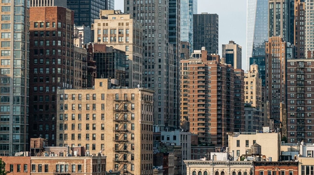 Cityscape close-up showing building details with excellent sharpness for web output