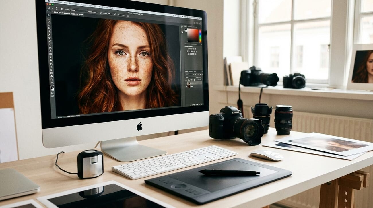 Professionally edited portrait displayed on calibrated monitor showing polished editing result