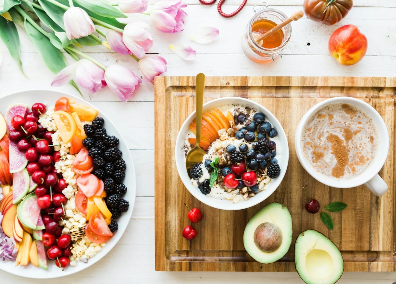 Vibrant breakfast spread photographed in beautiful natural window light