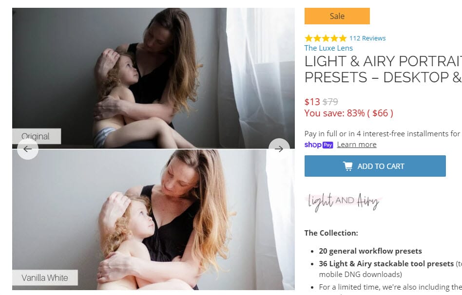 Make sure to include lots of before and after preset images.