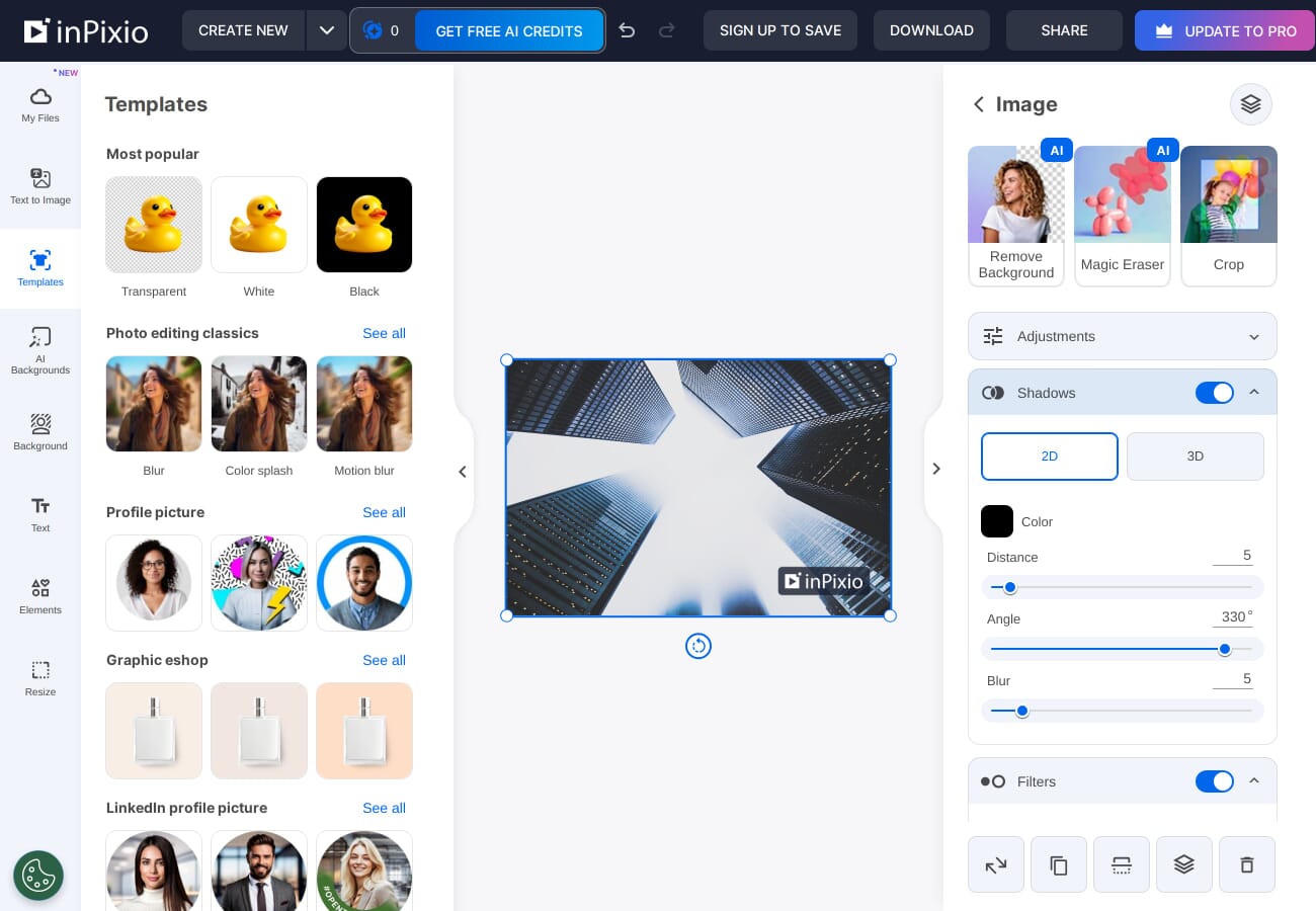 Same landscape photo with InPixio filter applied showing cool blue tone