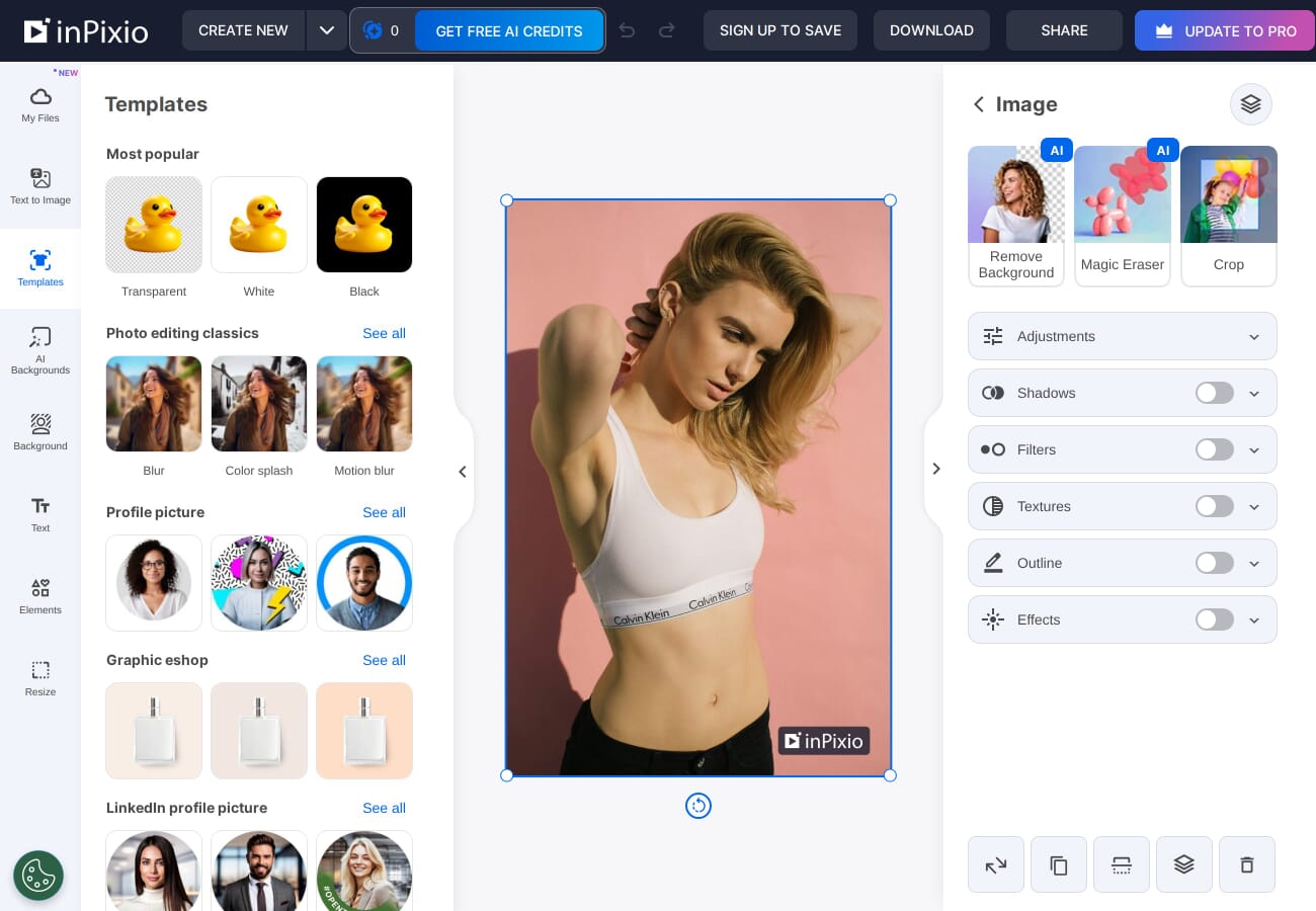 Portrait photo loaded in InPixio online editor before background removal