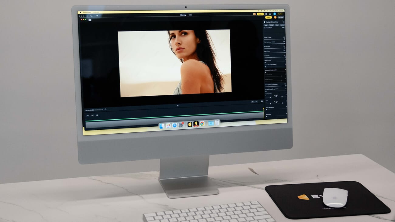 Evoto AI video interface demonstrating one-click AI color transformation in a video frame