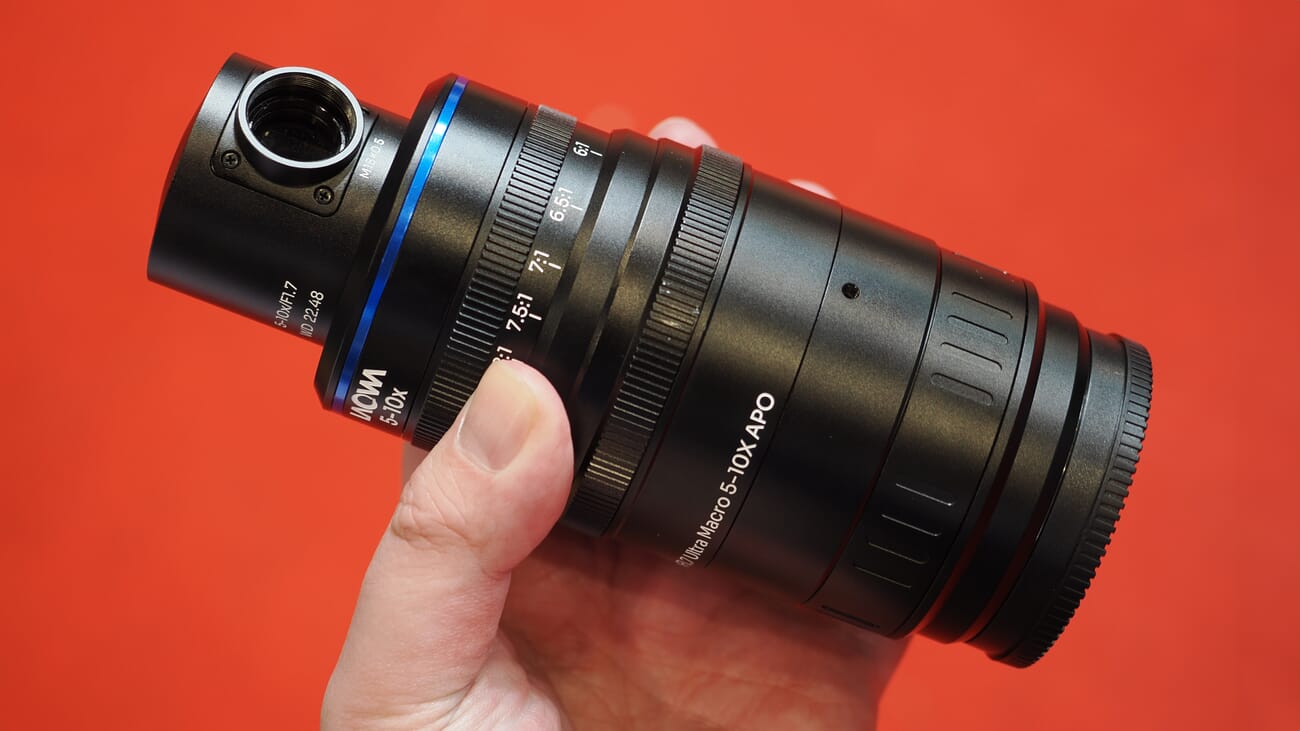 Laowa 17.5mm f/1.7 5-10x Ultra Macro APO prototype lens shown ahead of NAB 2026