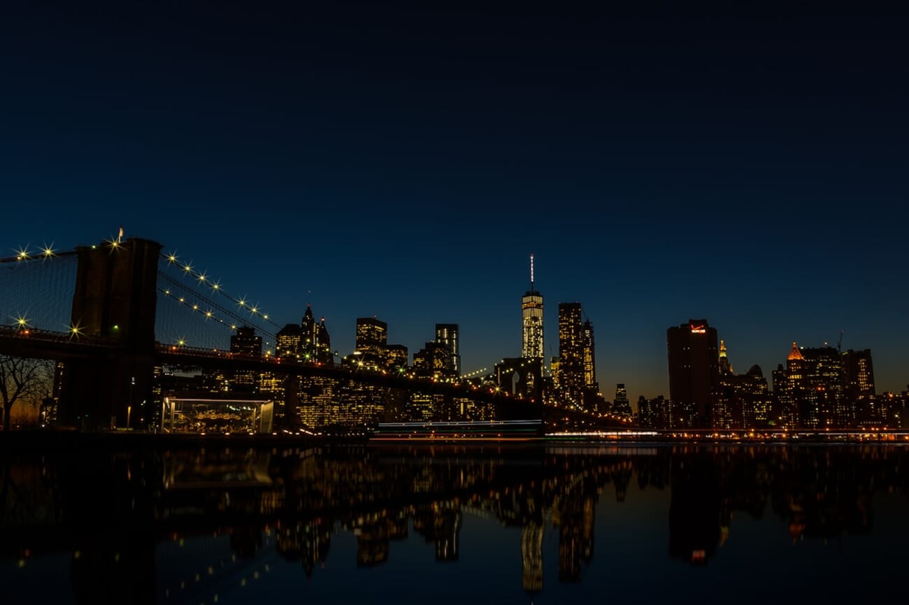 The Manhattan skyline at dusk from across the river