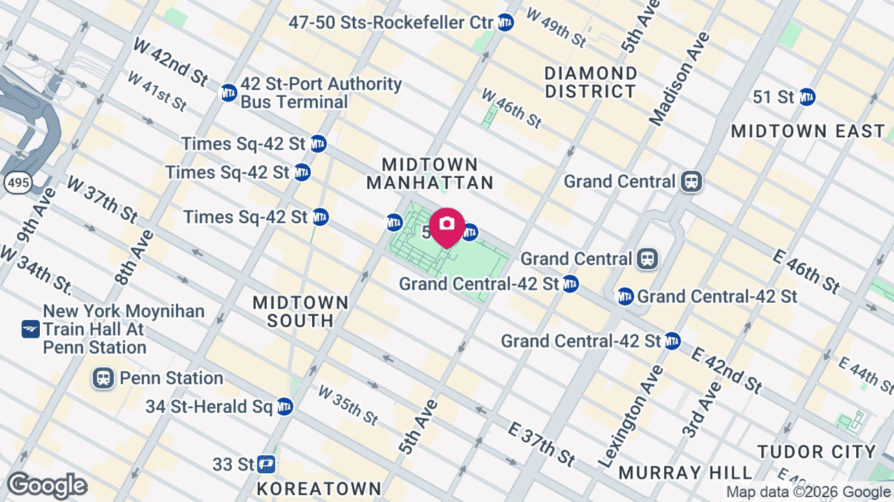 Map showing the location of Bryant Park in Midtown Manhattan