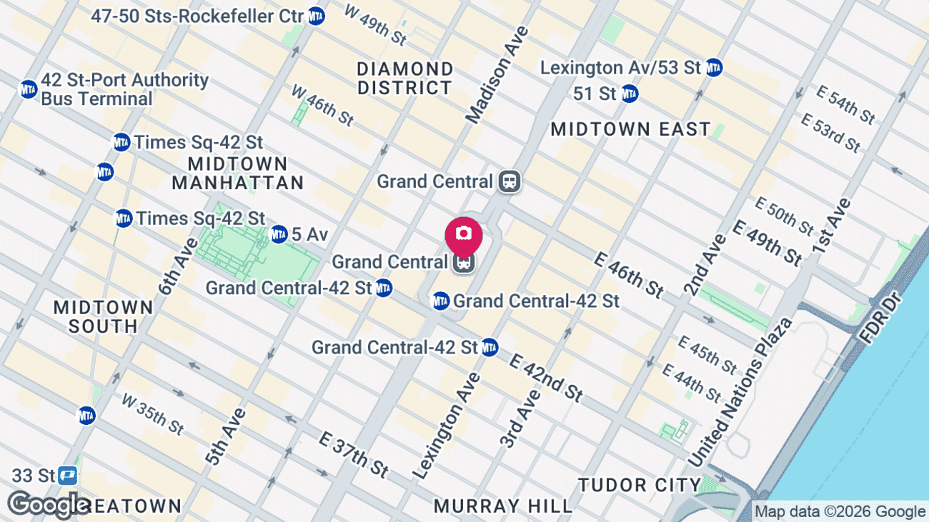 Map showing the location of Grand Central Terminal in Midtown Manhattan