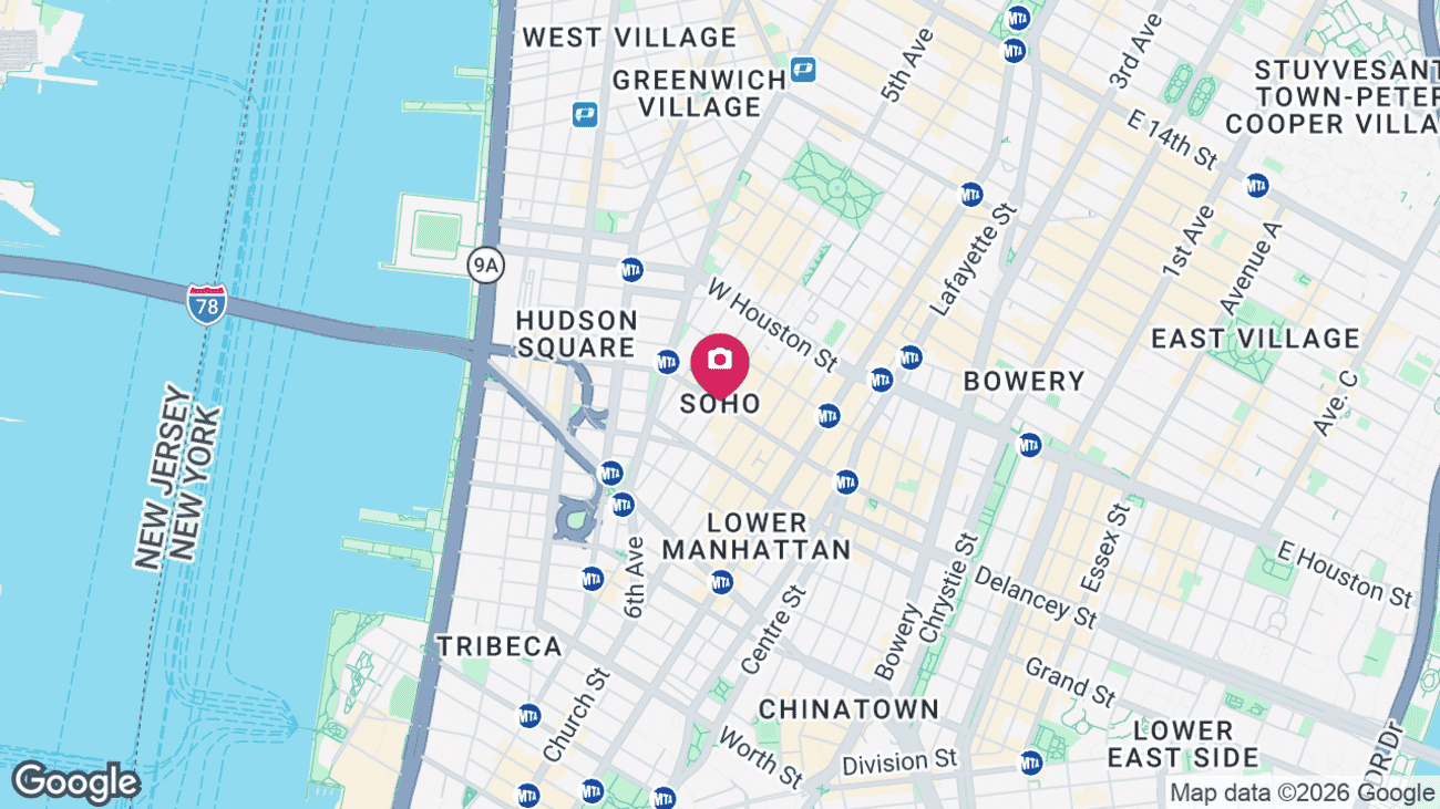 Map showing the location of SoHo and the West Village in Manhattan