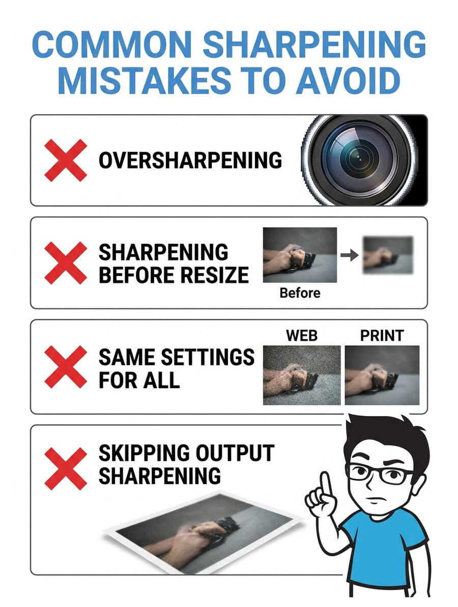 Infographic showing four common sharpening mistakes to avoid