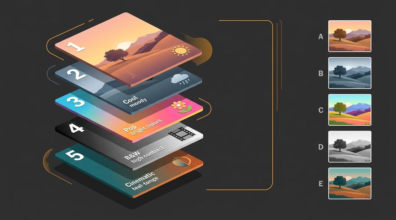 Stack of beginner photo editing presets organized by category
