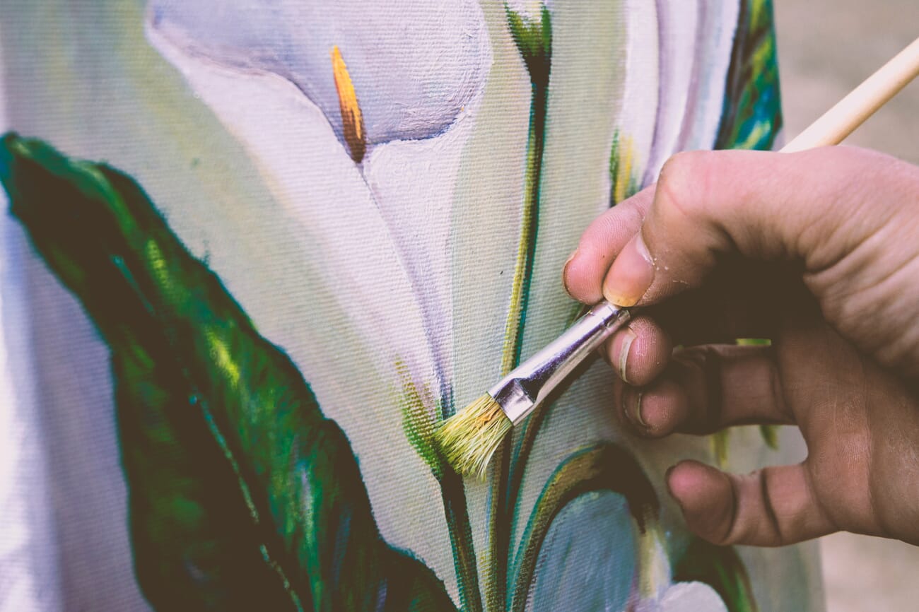 Photographing a painting on an easel with studio lights