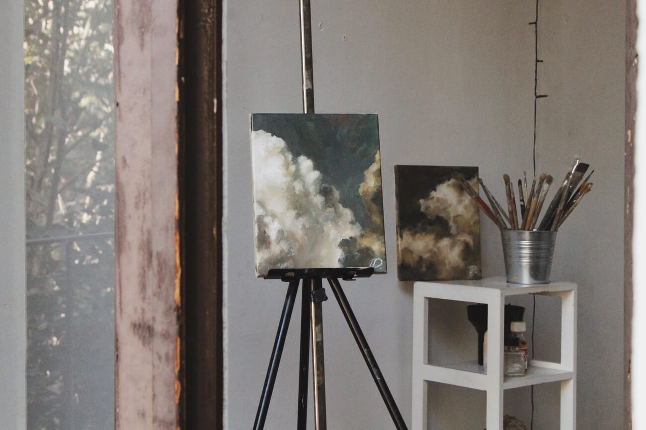 Painting on an easel with camera on a tripod, parallel to the surface