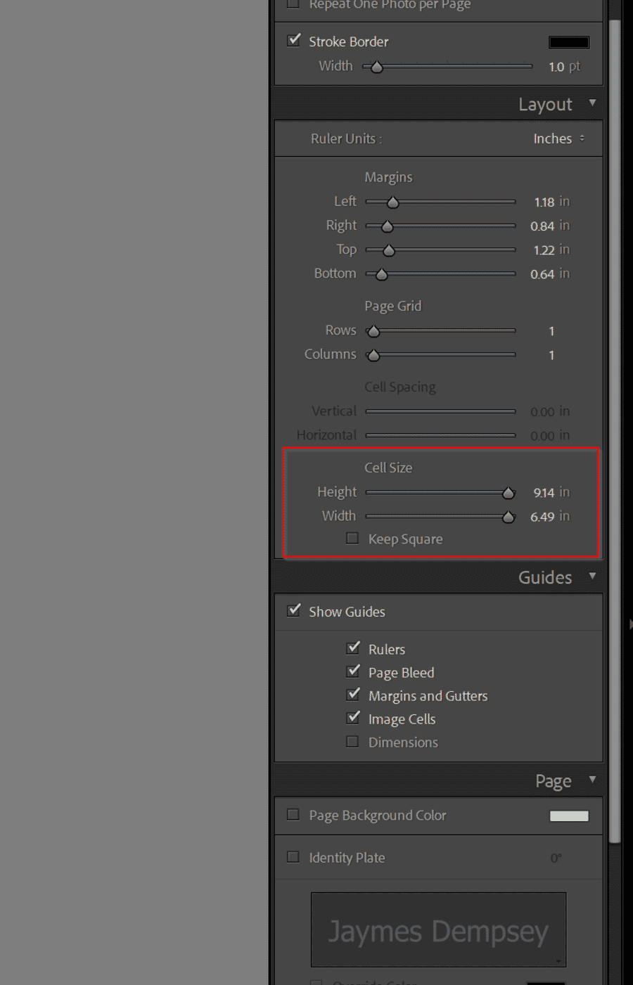 Cell Size height and width sliders