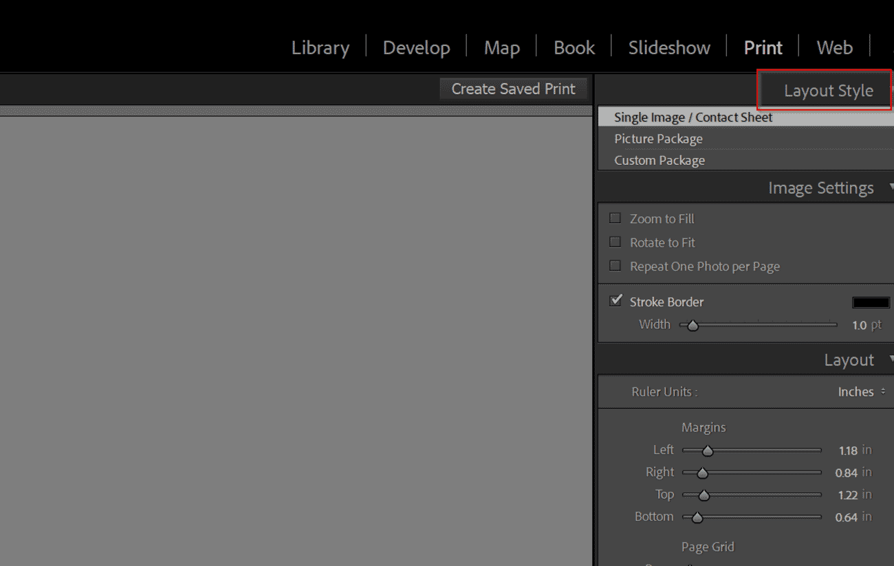 Layout Style panel in Lightroom Print Module