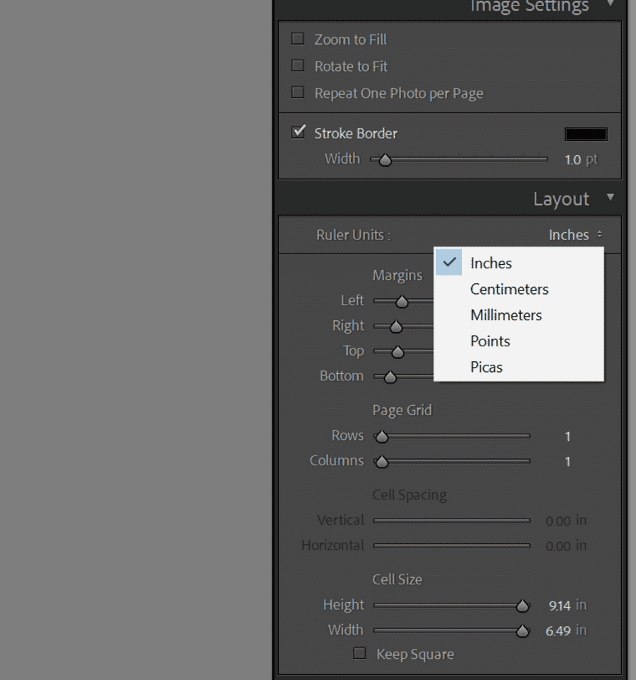Ruler Units dropdown