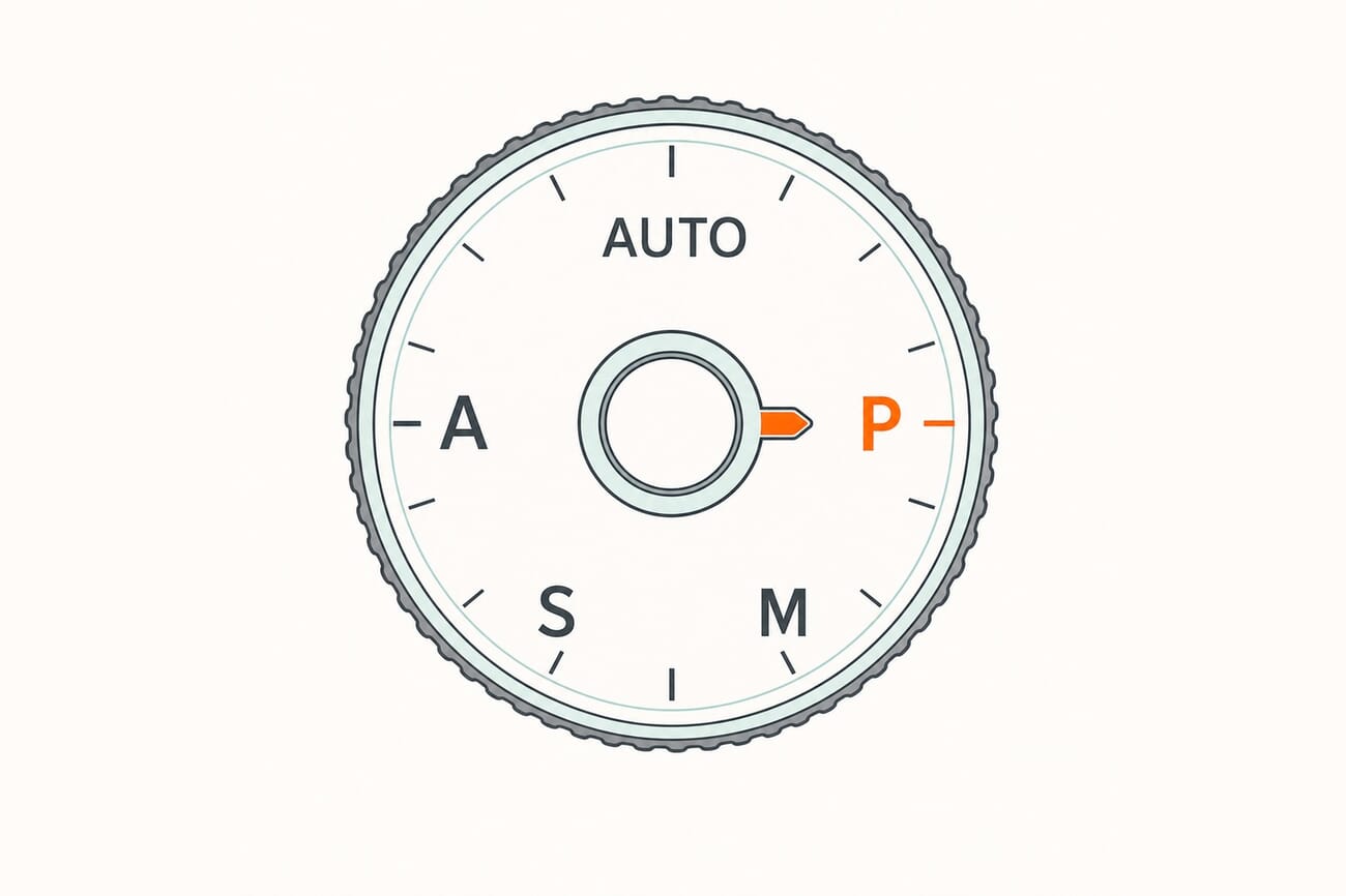 Camera mode dial with the P (Program) position highlighted