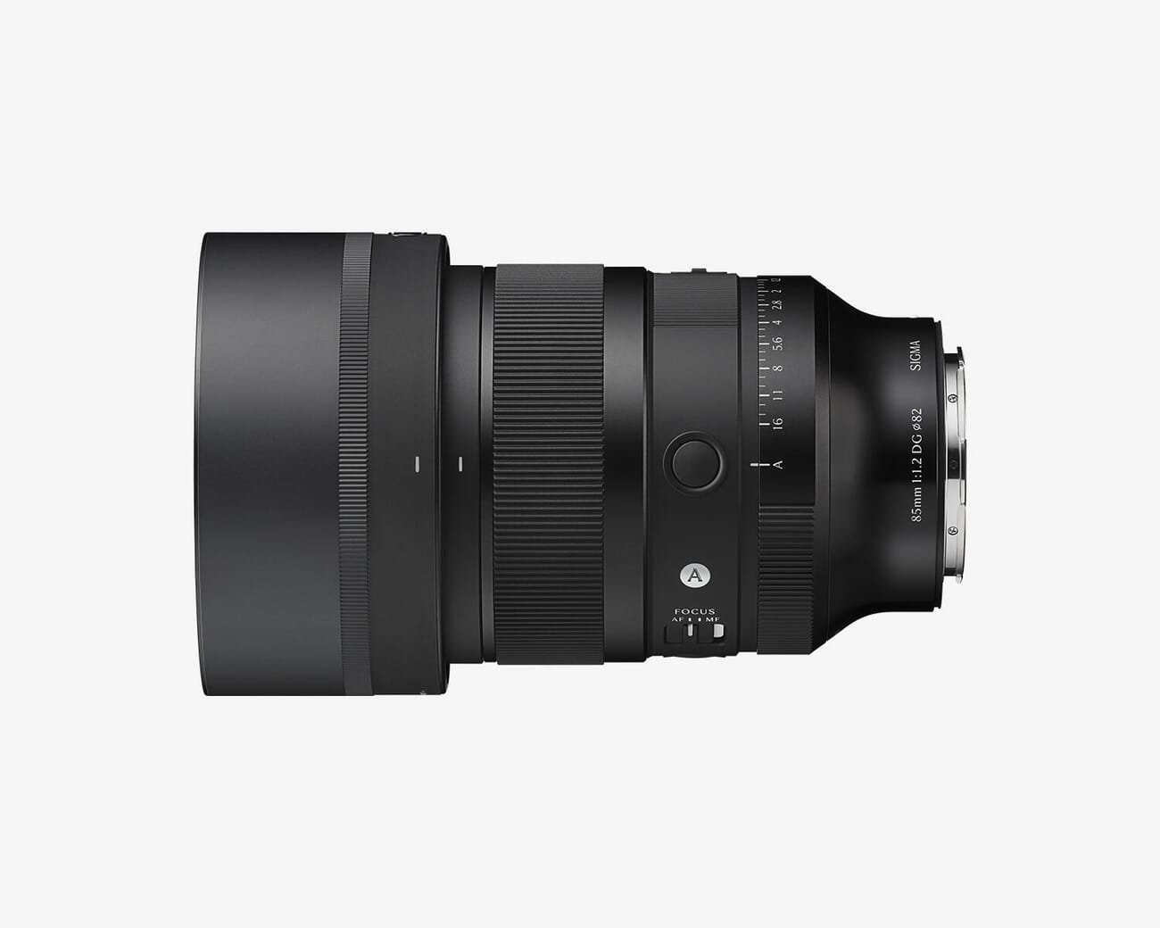 Sigma 85mm F1.2 DG Art official product render showing the lens barrel with aperture ring and 82mm filter thread