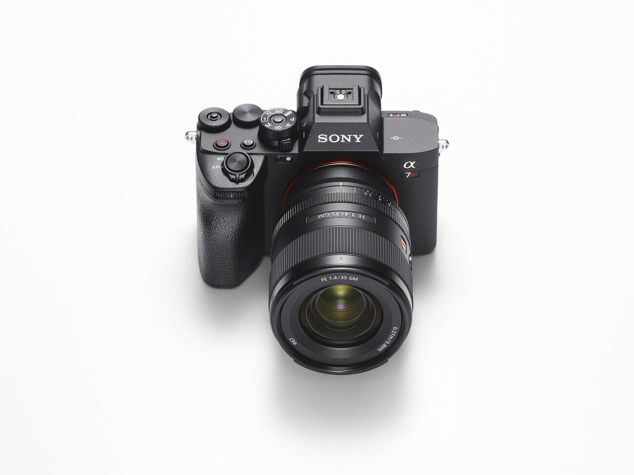 Sony A7R V top-down angle showing the refined control layout and body design