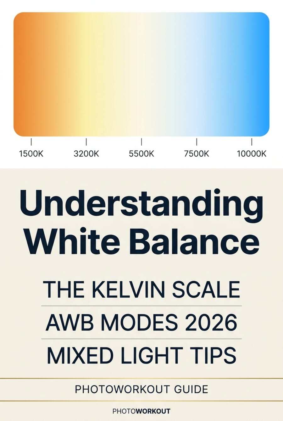 Pinterest pin: Understanding White Balance — Kelvin scale, AWB modes 2026, mixed light tips