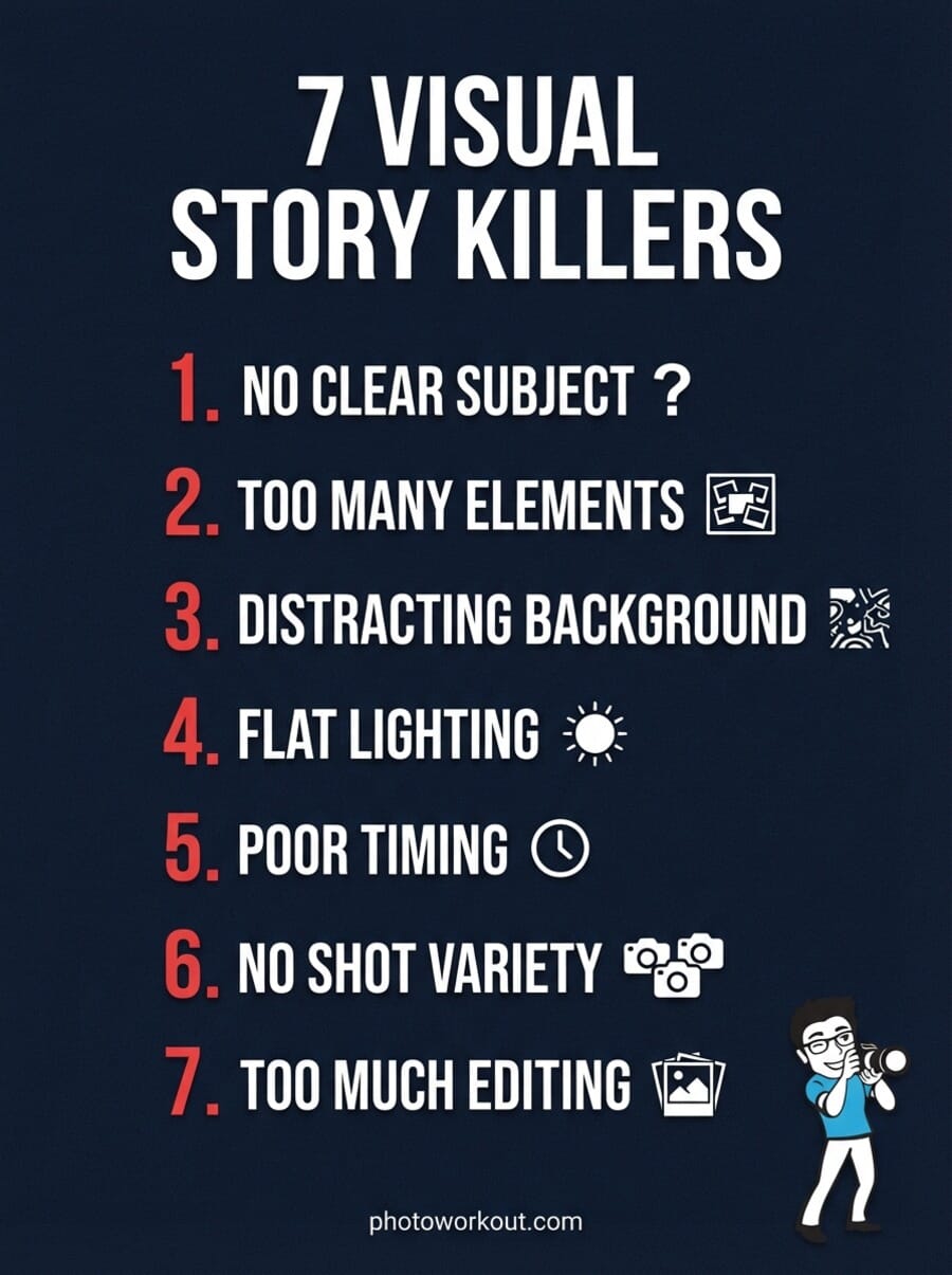 Infographic listing 7 common mistakes that kill visual stories