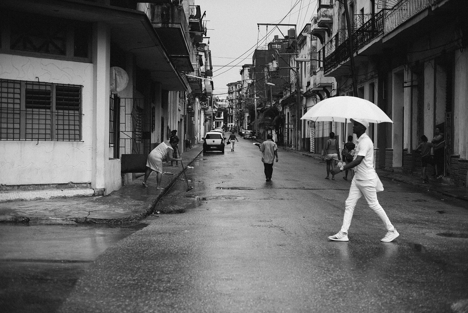 Striking photo of a man with an umbrella