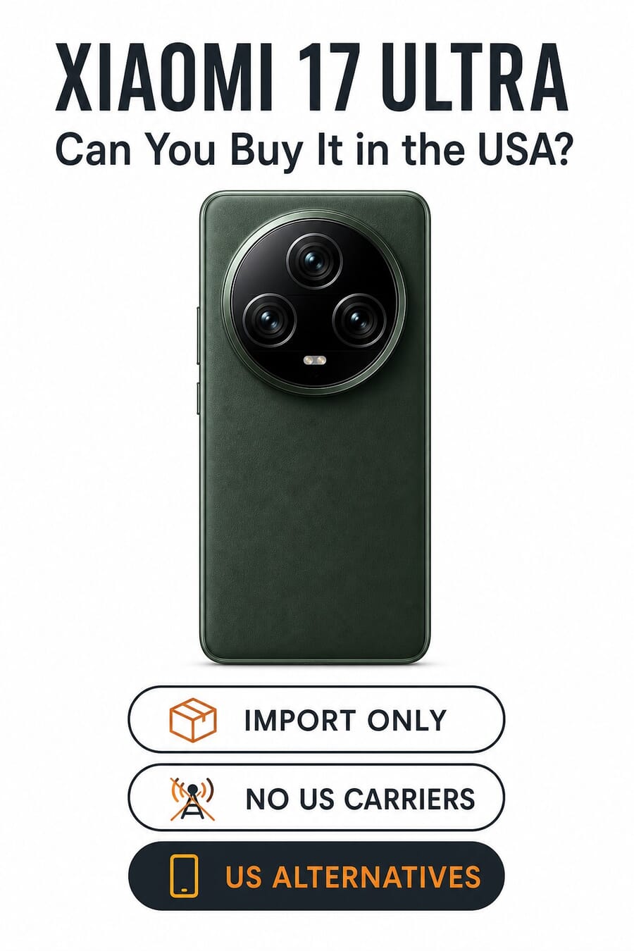Infographic: can you buy the Xiaomi 17 Ultra in the USA, plus the best US-available camera phone alternatives