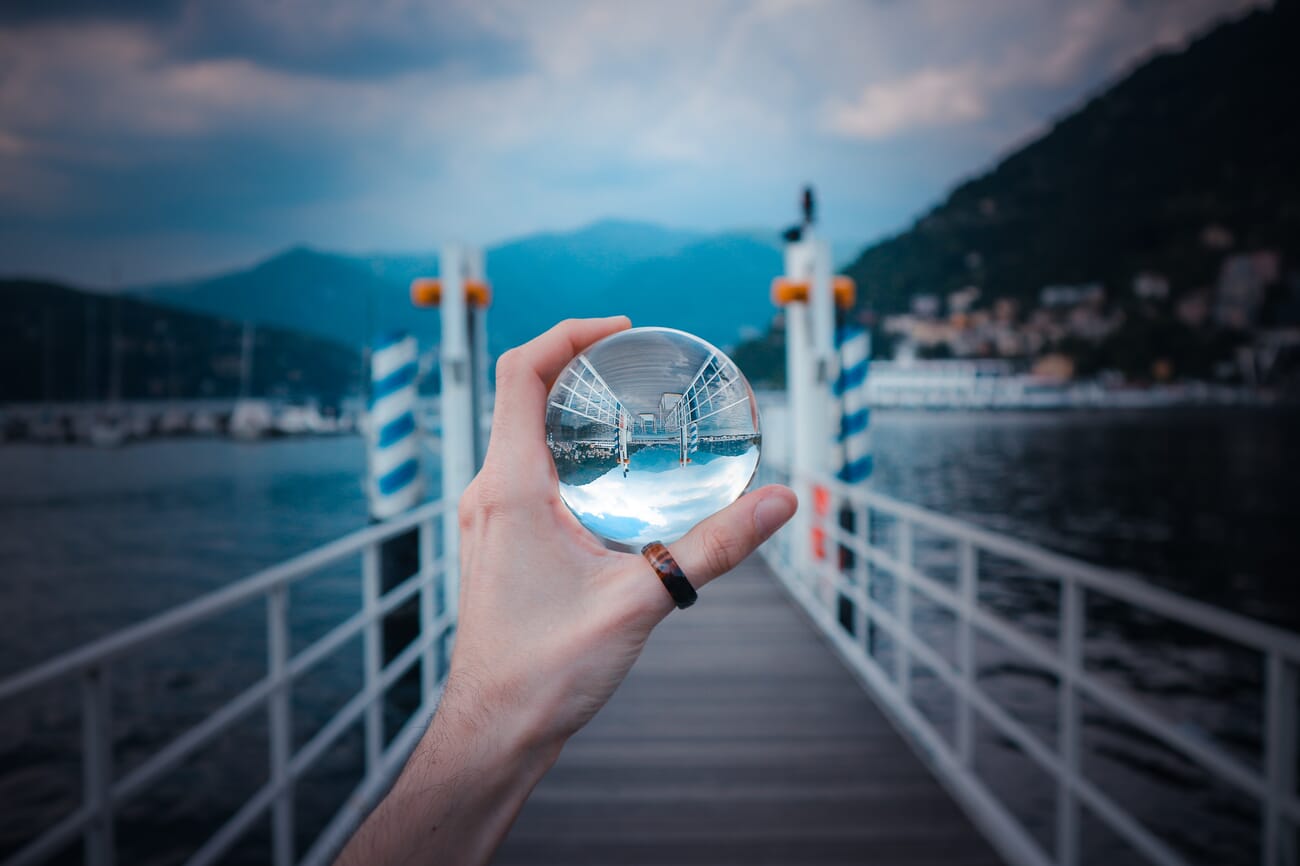 Landscape refracted through a glass lensball