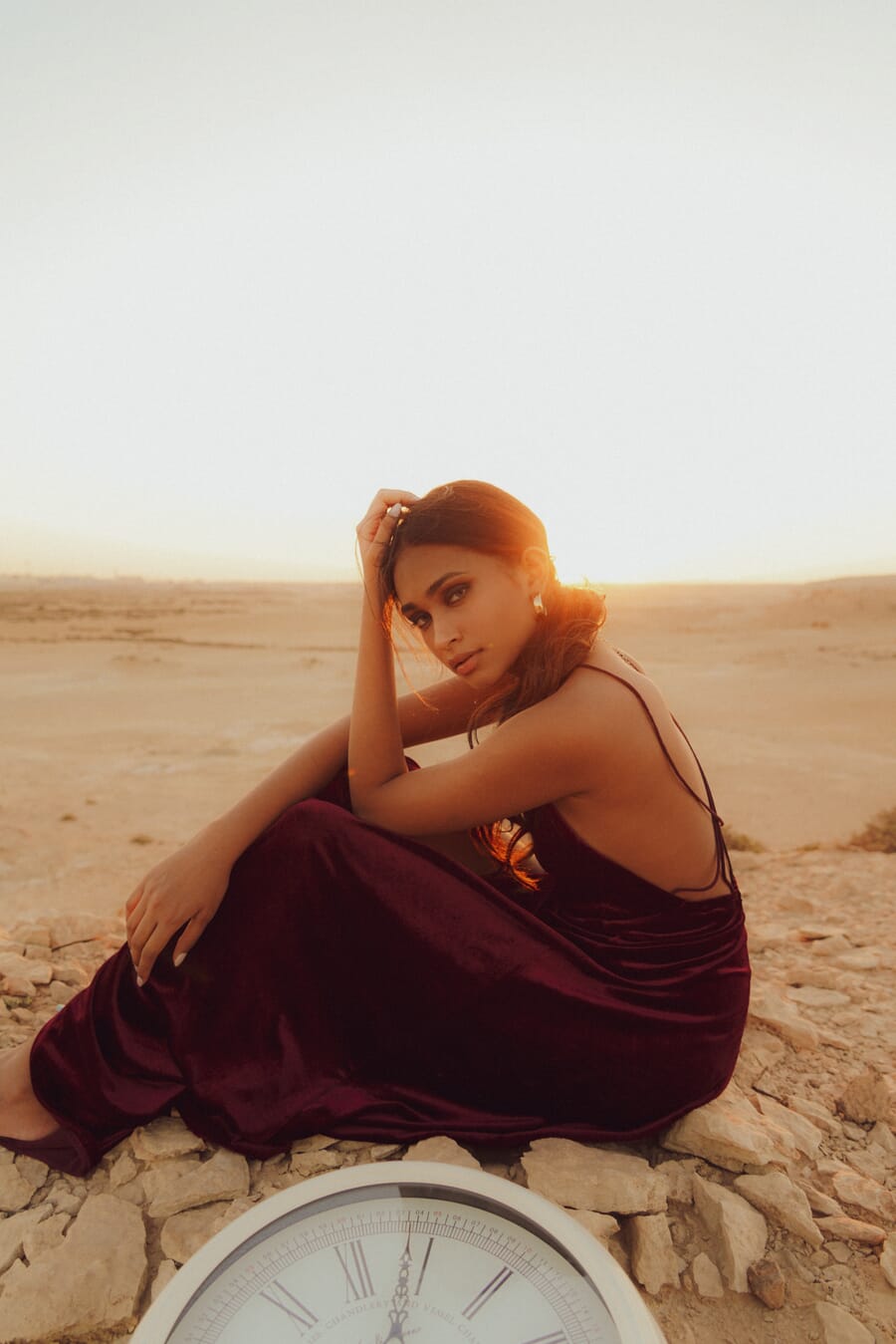 Portrait in a desert landscape during golden hour