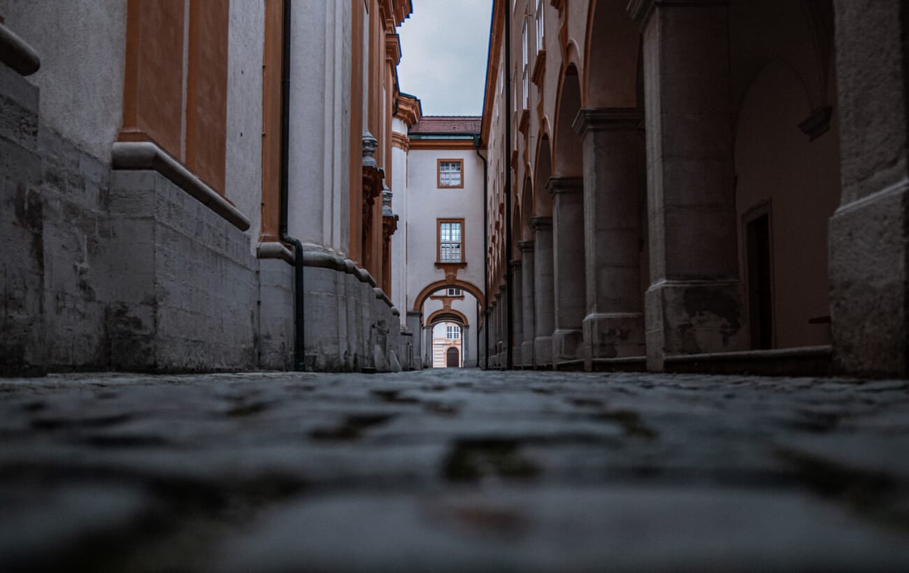 Low angle photograph shot from ground level perspective