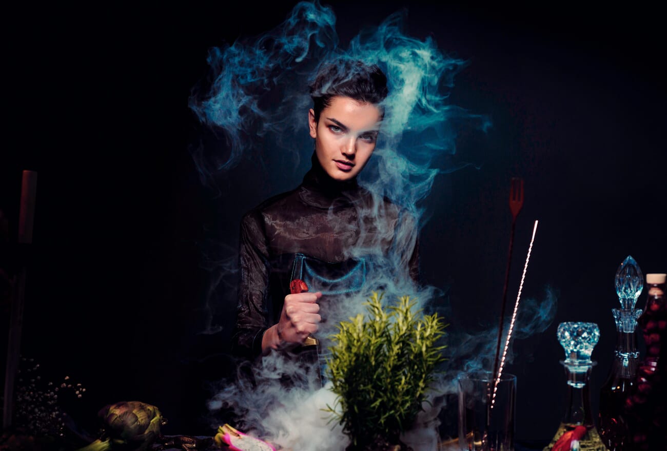 Mystical themed portrait with smoke and dramatic lighting