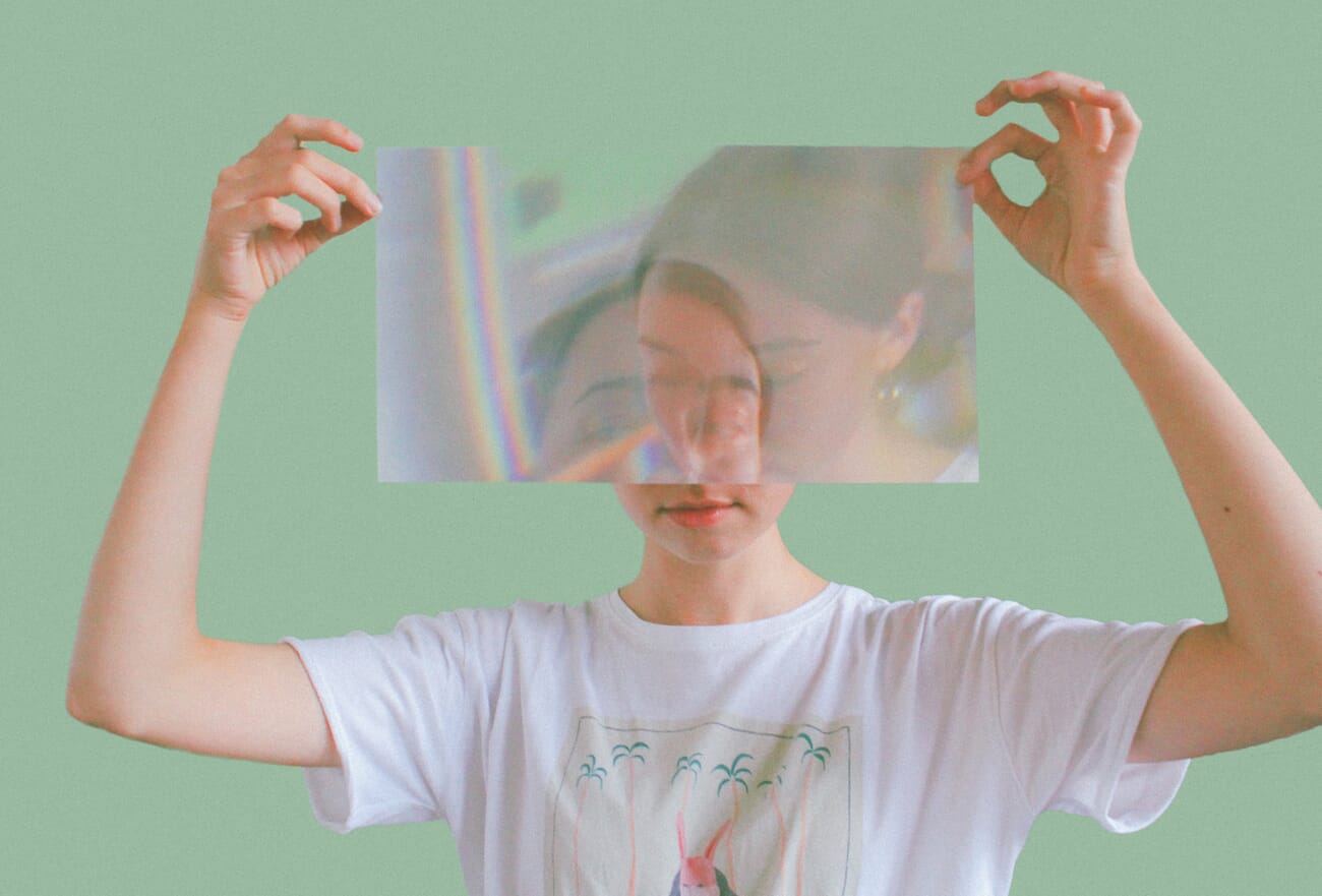 Surreal warped reality portrait through distorted glass
