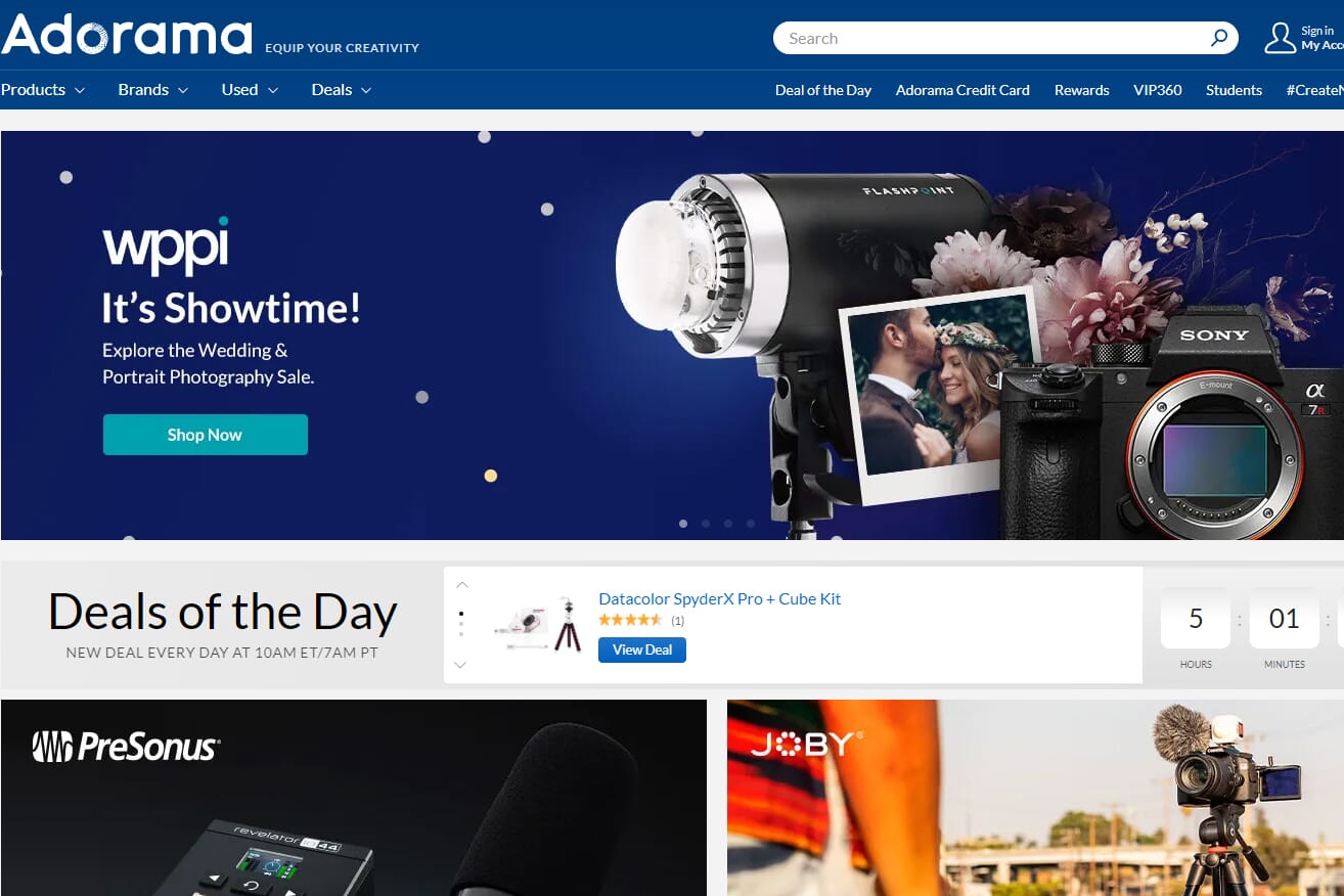 Adorama website for used lenses
