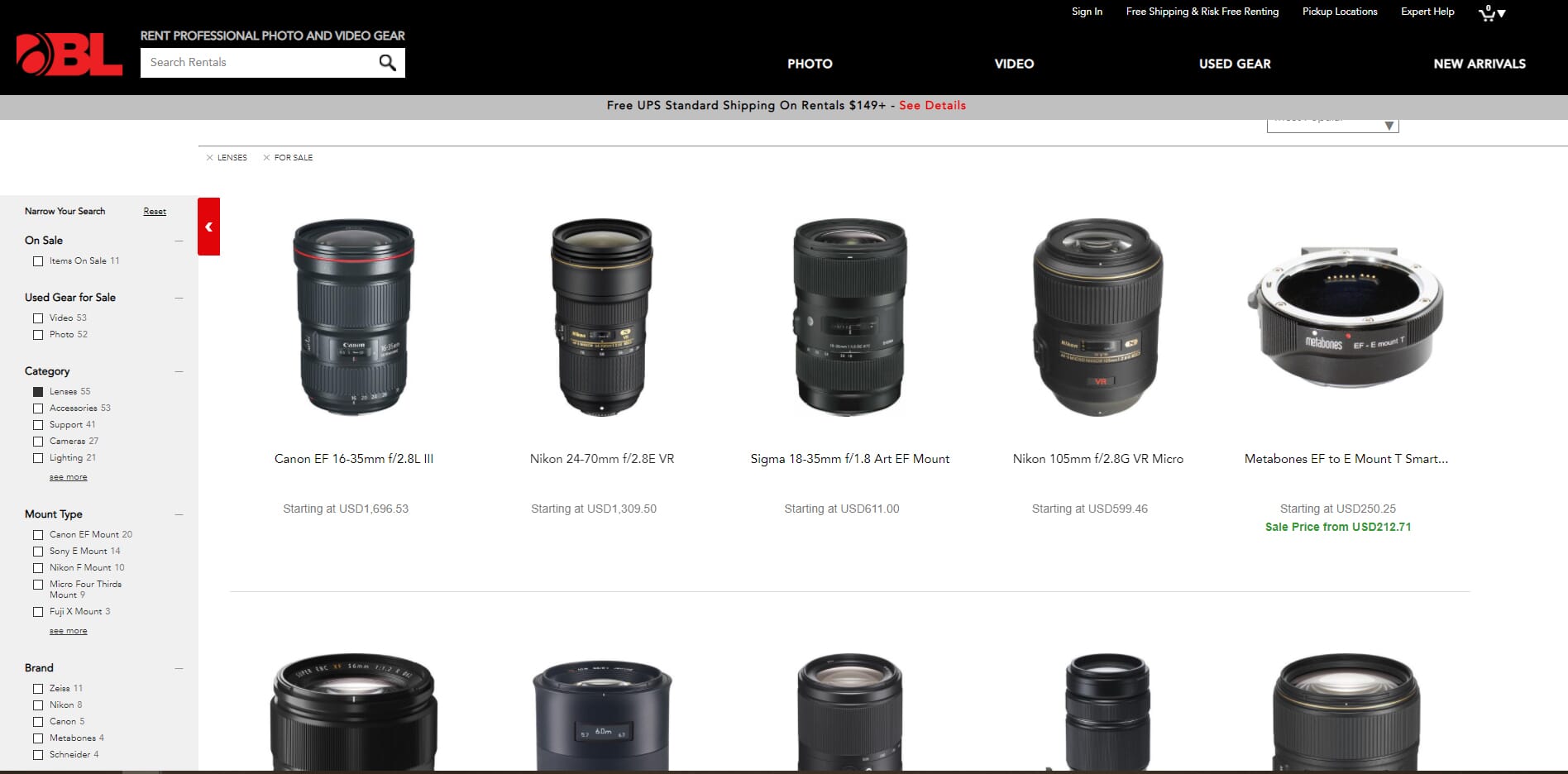Borrow Lenses lens search