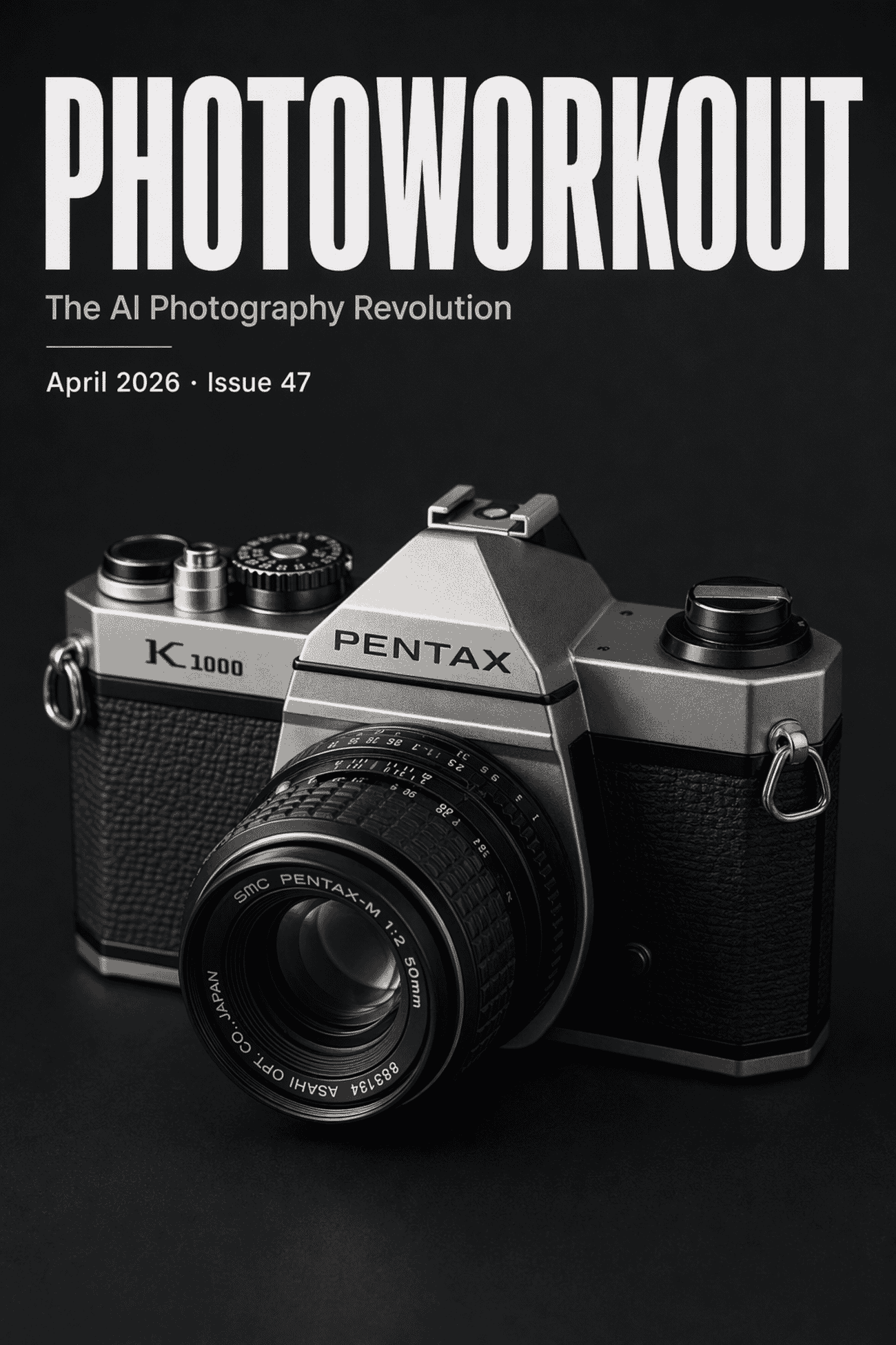 OpenAI gpt-image-2 magazine cover with Pentax K1000 camera and correct title and issue line