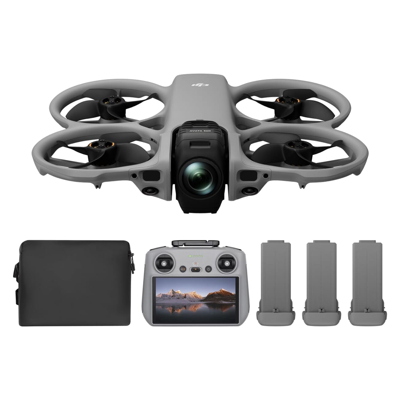 DJI Avata 360 Fly More Combo with RC 2 controller, three batteries, and sling bag