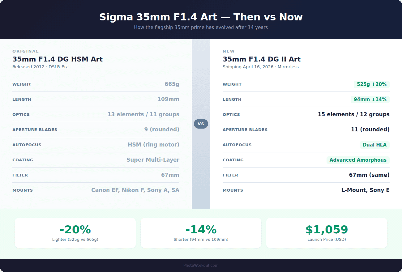 Sigma 35mm F1.4 Art II vs original Art comparison: weight, size, optics, and AF upgrades