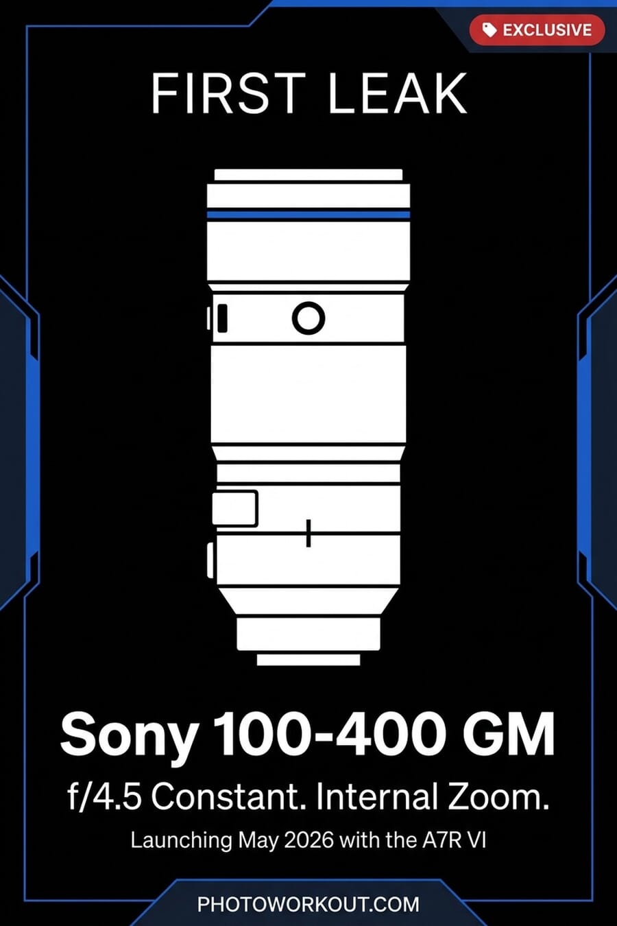 Sony 100-400mm f/4.5 GM first leak — constant aperture, internal zoom, May 2026 launch with the A7R VI