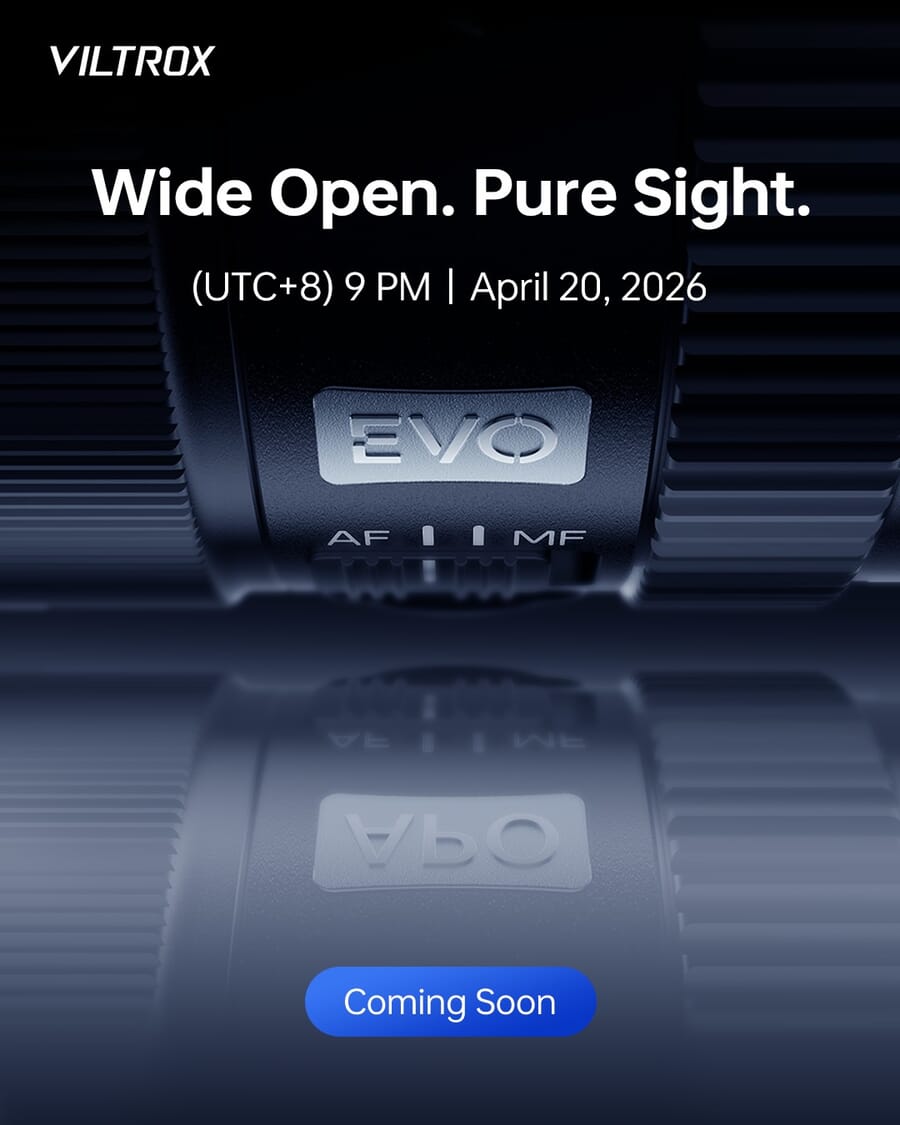 Viltrox teaser graphic for the April 20 2026 NAB reveal of the first EVO APO autofocus lens