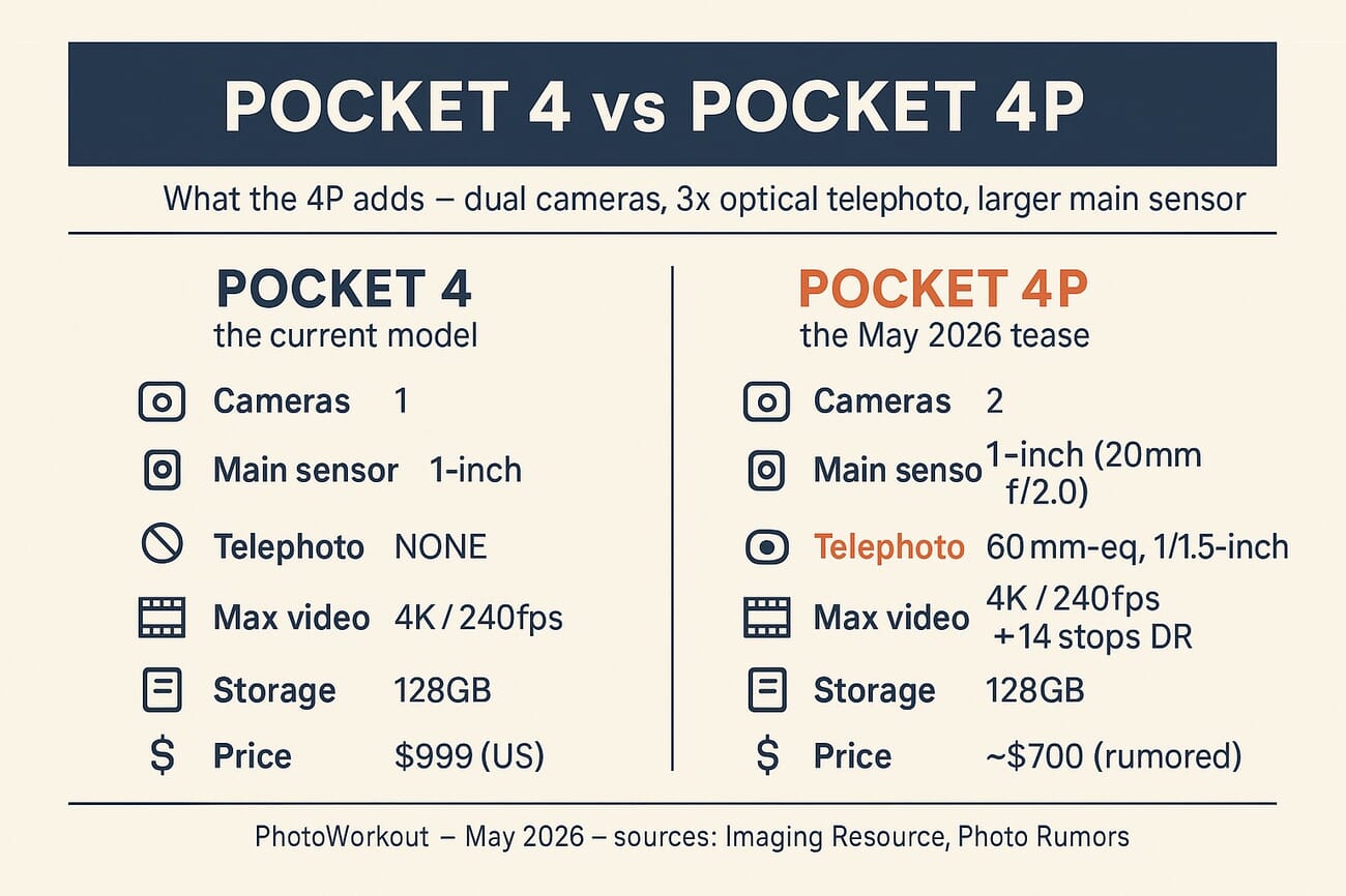 DJI Osmo Pocket 4 vs Pocket 4P — dual cameras and 3x telephoto comparison