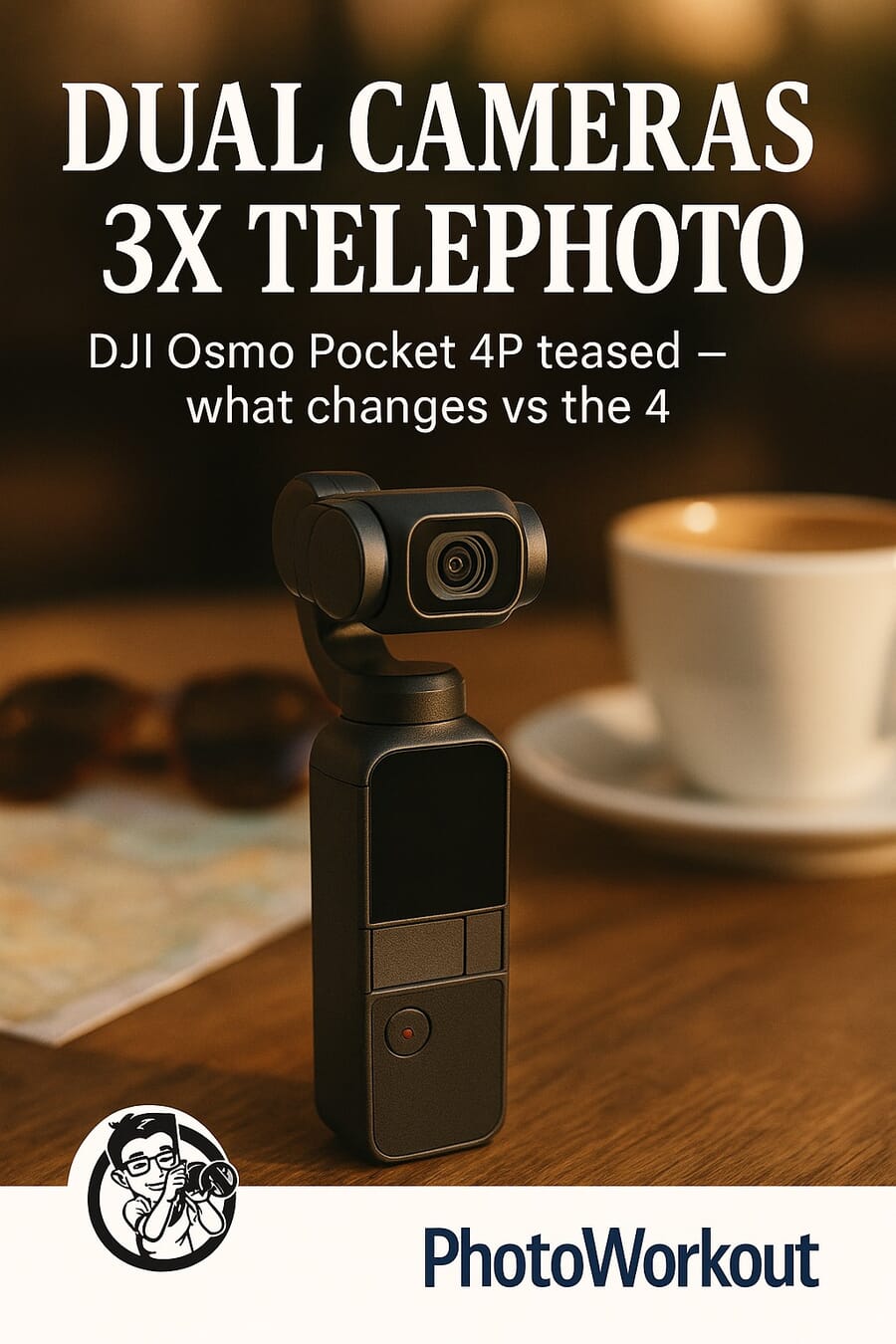 DJI Osmo Pocket 4P teaser — dual cameras and 3x telephoto — Pinterest pin