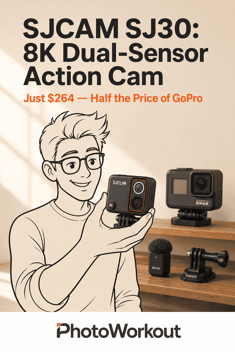 PhotoWorkout pin: SJCAM SJ30 — 8K Dual-Sensor Action Camera, just $264, half the price of GoPro