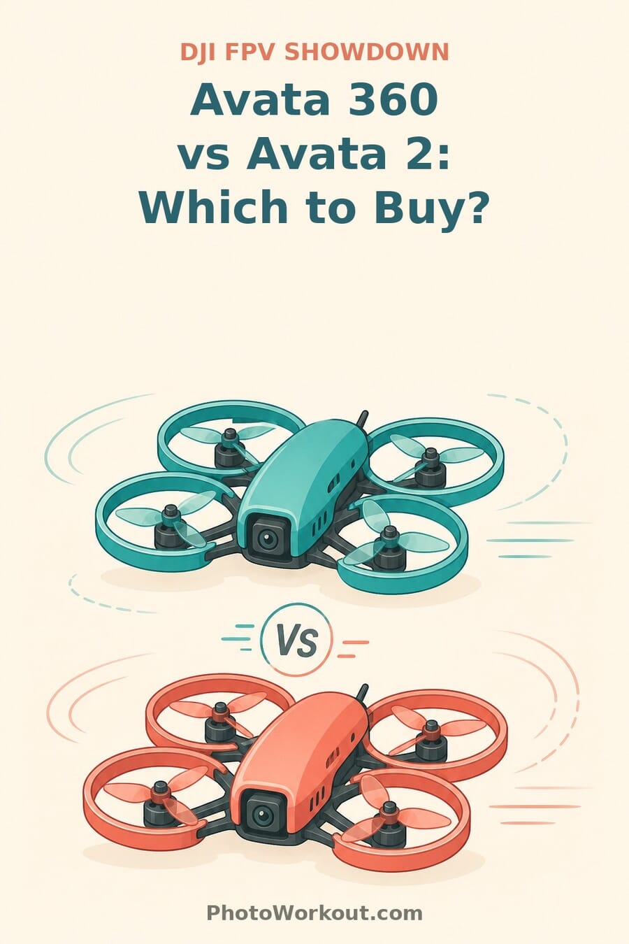 Pinterest pin: DJI Avata 360 versus Avata 2, two FPV drones for two different buyers